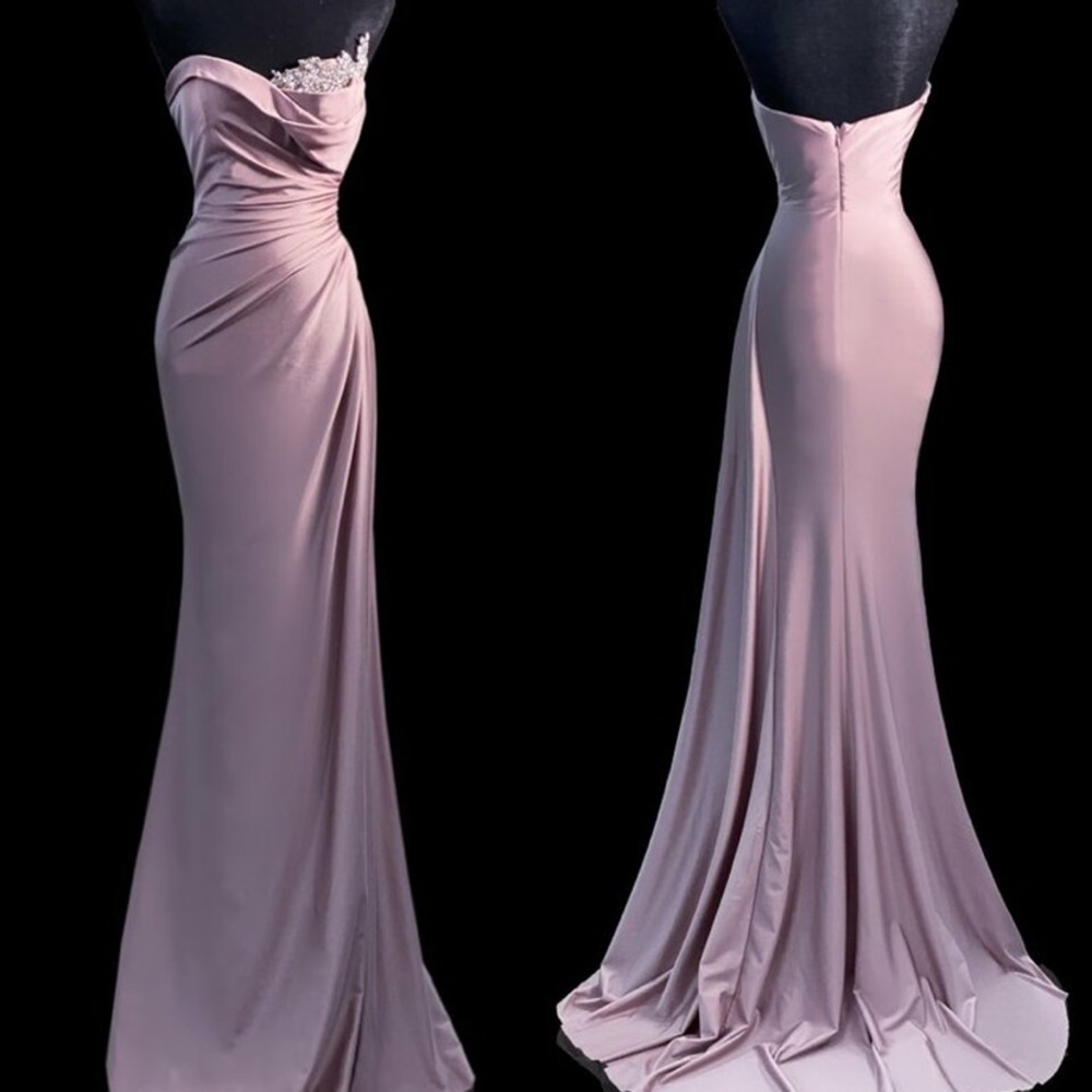 Pink Strapless Ruched Prom Gown